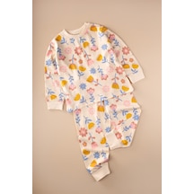 Cigit Desenli Pijama Takımı 2-8 Yaş Ekru Çiçek Desen