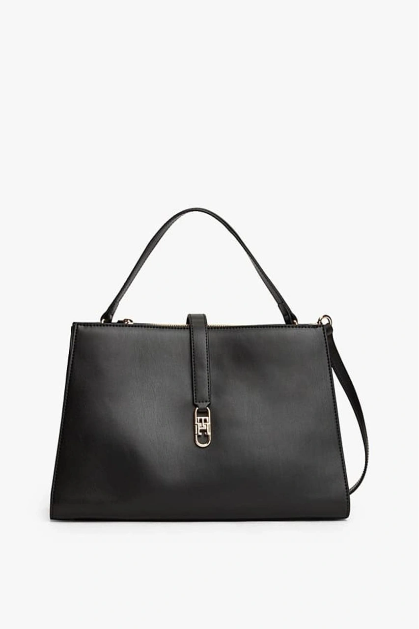 Tommy Hilfiger Kadın Metal Kilit Detaylı El Ve Omuz Çantası - Siyah-10583 Triple Black
