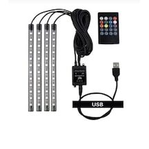 Carub Usb Girişli 12 Ledli 12/24 Volt Uyumlu Ayak Altı Led Kumandalı Araç Içi Aydınlatma 4 Lü Sese Duyarlı Çok Renkli