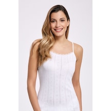 İlke 6'lı Paket, %100 Pamuk Penye, Jakarlı Kalp Desenli , İnce Askılı, Kadın Atlet Beyaz