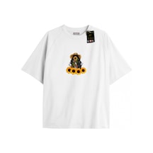 Tarzsokak Beyaz Oversize T-shirt Ay Çiçeği Özel Tasarım