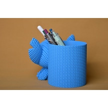 Bezos 3d Baskı Knitted Kalemlik - Sevimli Karakterli Masaüstü Kalem Organizeri-mavi Mmbz