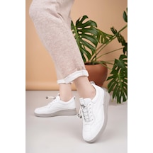 Nesilshoes Modessa 123 Beyaz Bağcıklı Hakiki Soft Deri Kadın Ayakkabı