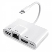 Polham iOS Uyumlu iPad ve iPhone için Lightning 3In1 Hdmı. Rj45 ve Otg