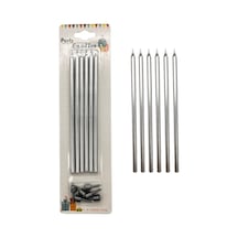 Metalik İnce Mum Gümüş 15 Cm 6 Lı