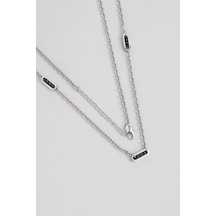 So Chic Zirkon Taş Detaylı Çelik Erkek Kolye Çelik