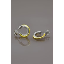 Papatya Silver 925 Ayar Gümüş Rodyum Kaplama Gold Detaylı Bükülmüş Halat Örgü Halka Küpe