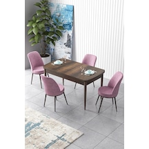Canisa Concept Zen Serisi 80x132 Mdf Açılabilir Barok Ahşap Desen Masa Takımı Ve 4 Pembe Sandalye Barok Masa Sandalyeler Pembe