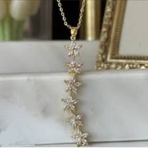 Stainless Steel Flower Zirkon Taşlı Çelik Kolye Gold