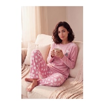 Lela Desenli Yumuşak Dokulu Uzun Kollu Pijama Takımı Kadın Pijama Takımı 65750155 Pudra