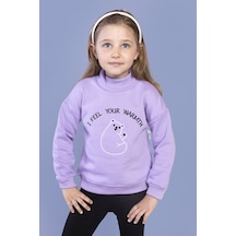 Toontoy Kız Çocuk Nakışlı Balıkçı Yaka Pamuklu Sweatshirt Lila