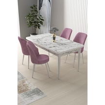 Canisa Concept Nil Serisi 70x110 Sabit Mutfak Masası Takımı Beyaz Mermer Desen Masa 4 Pembe Sandalye Masa Beyaz/sandalyeler Pembe