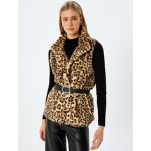 Koton Kolsuz Leopar Desenli Suni Kürk Yelek Deve Tüyü Desenli 5wak20374ew Camel Desenli Camel