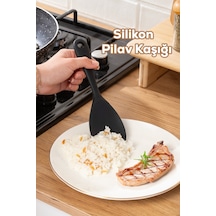 Porsima 5262 Sert Uçlu Silikon Pilav Kaşığı Dayanıklı Yanmaz Yapışmaz Çizmez Pilav Kepçe Kaşığı Siyah 22cm Siyah