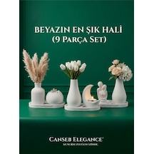 Elite Seri - 9 Parça Dekoratif Obje Set - Beyazın En Şık Hali 1 Adet Tealight Mum Hediyeli