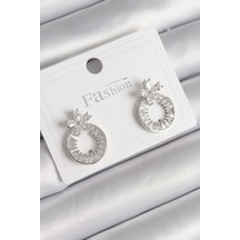 Pirinç Gümüş Renk Zirkon Taşlı Halka Model Çiçek Figür Kadın Küpe Çok Renkli