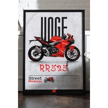 Voge Rr525 Siyah Ahşap Çerçeveli Poster, Dekoratif Motosiklet Duvar Tablosu