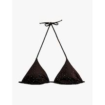 Koton Boyundan Bağlamalı Taşlı Üçgen Bikini Üstü Kahverengi 6sak10071mm Kahve