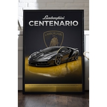 Lamborghini Centenario Siyah Ahşap Çerçeveli Poster, Dekoratif Araba Duvar Tablosu