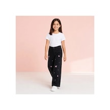 Rony Pony Kids Kız Çocuk Fiyonk Nakışlı Palazzo Kot Pantolon Yüksek Bel Geniş Paça Jean Siyah