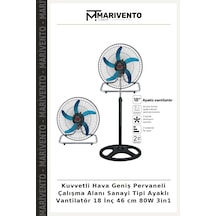 Kuvvetli Hava Geniş Pervaneli Çalışma Alanı Sanayi Tipi Ayaklı Vantilatör 18 İnç 46 Cm 80w 3in1
