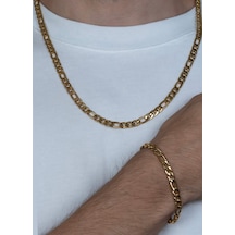 Saat Farkı Gold Figaro Model Çelik Unisex Kolye Ve Bileklik Set 2,5mm Gold
