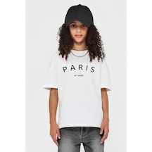 Uyguntarz Çocuk Paris Baskılı Pamuklu Tshirt Beyaz