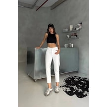 Premium Beyaz Renk Mom Jeans Beyaz