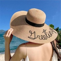 Reva Bej Nakışlı Hasır Şapka Hasır Çok Renkli