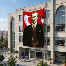 Takım Elbiseli Sivil Gazi Mustafa Kemal Atatürk Portre Ay Yıldız Poster Bayrak Raşel Kumaş 6x9 Metre Ata40 Diğer
