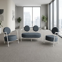 Venüs 2+1+1 Soft Kumaş Ofis & Büro İş Yeri Bekleme Koltuğu Takımı Beyaz Metal İskelet - Antrasit