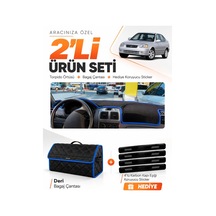 Hyundai Accent Admire-milenium 2000-2006 Uyumlu Torpido Örtüsü + Deri Çanta Seti - Siyah Mavi