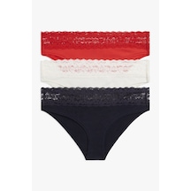 Tommy Hilfiger Kadın 3'lü Paket Firework/ıvory/desert Sky Külot-15639 Kırmızı