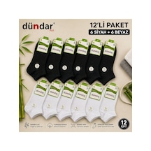 Dündar Çorap Erkek Bambu Patik Çorap Plus Dikişsiz 12'li Siyah - Beyaz