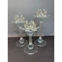 Peramari Dekoratif Kristal Cam Lotus Üçlü Mumluk Gold Gold 28 X 13 Diğer