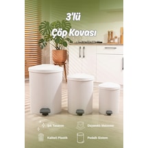 Porsima 0709-1 Stil 3lü Yuvarlak Pedallı İçi Kovalı Çöp Kovası Seti - Banyo Mutfak Çöp Kovası Takımı Beyaz