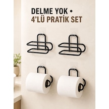 Siyah 4 Adet Metal Tuvalet Kağıdı Tutucu Kendinden Yapışkanlı Delmeden Montaj Banyo Askısı Taba
