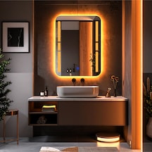 Drayno Amber Led'li Lazer Kumlamalı Lavabo & Banyo Aynası Dokunmatik Sensörlü 70 X 45 Turuncu