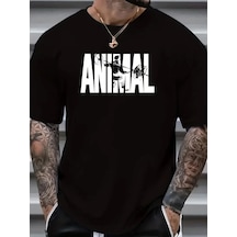 Barlashive Erkek Anımal Baskılı Tişört Bisiklet Yakayazlık T-shirt - Siyah Çok Renkli