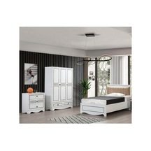 Papatya Genç Odası - 3 Kapılı Dolap, Bazalı Karyola, Şifonyer - 120x200, Beyaz