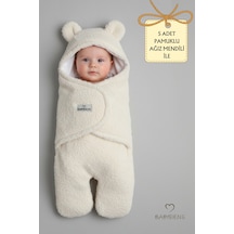 Babyden's 0-12 Ay Welsoft Peluş Bebek Dış Kundak Uyku Tulumu Ayıcık Kulaklı İçi %100 Pamuk Astarlı Battaniye Ekru