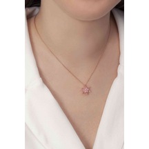 925 Ayar Gümüş Rose Kaplama Pembe Renkli Lotus Çiçeği Kolye