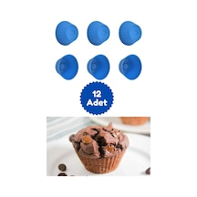Mavi 12'li Silikon Mini Browni Kalıbı - Muffin Kalıbı 12 Adet Cupcake Kek Kalıbı Silikon Mavi Diğer