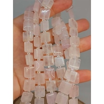 Bileklik Boy Pembe Kuvars Taşı Yandan Oyuklu Kare Kesim 10x10mm Yarım Dizi 18cm Uzunluğundadır Çok Renkli