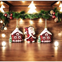 Yılbaşı Süsü 3'lü Noel Baba Ve Ev Kırmızı 6 Cm