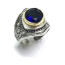 Safir Taşlı El Işçiliği Otantik Bayan Gümüş Yüzük - 523893808