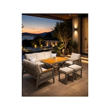 Garden Balkon Takımı, Cappuccino Bahçe Takımı 5+1 Masa 70x110 3lü Koltuk 70x180 Tekli Koltuk 70x70 2'li Koltuk 70x150 2 Adet Puf Gri
