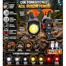 Robocop El Feneri Kamp Feneri Fonksiyonlu Usb Şarjlı Çakmaklı Kesicili Düdüklü Tornavidalı Turuncu