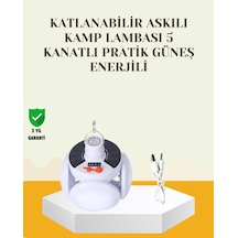 Güneş Paneliyle Şarj Olan Katlanabilir Led Çadır Lambası - 5 Kademeli Aydınlatma Beyaz