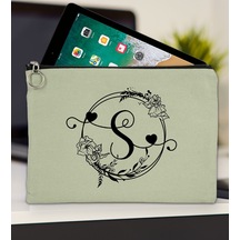 Bk Gift Kişiye Özel Harfli Mint Yeşili Tablet Çantası 30x21cm, Ipad Çantası, Baskılı Tablet Kılıfı Yeşil
